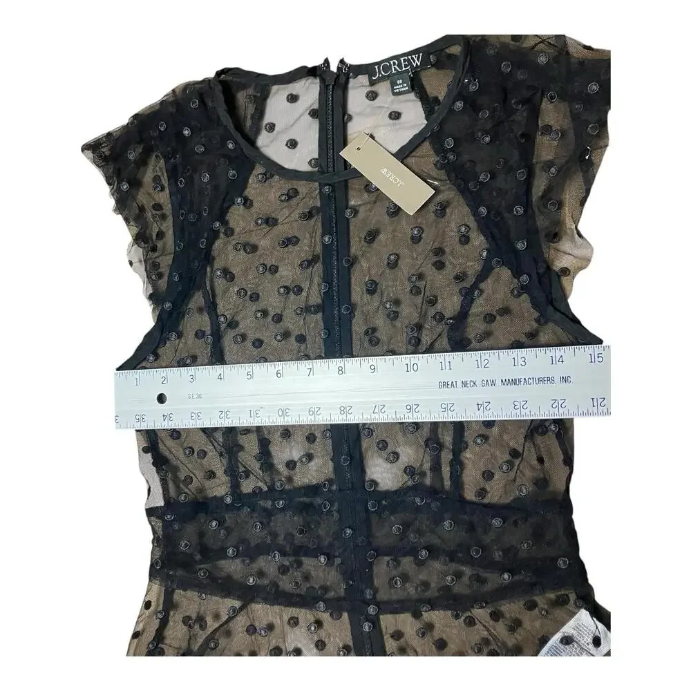 J Crew Blouse Womens Black‎ Cap Sleeve Top Dotted Tulle Sheer Polka Dot Size 00